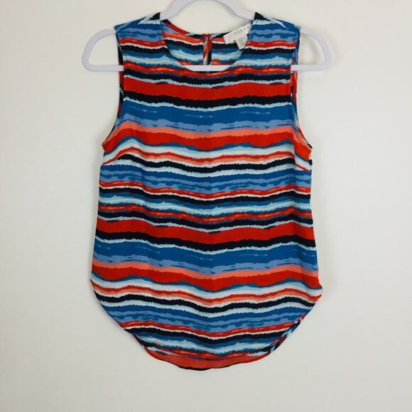 🚨SALE🚨Kenar High Low Striped Blue Orange Red Blouse 3/$10 4/$12 5/$15 - Picture 2 of 8
